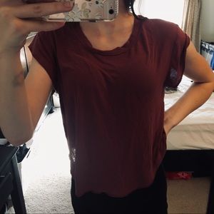 maroon tee with flowy sleeves
